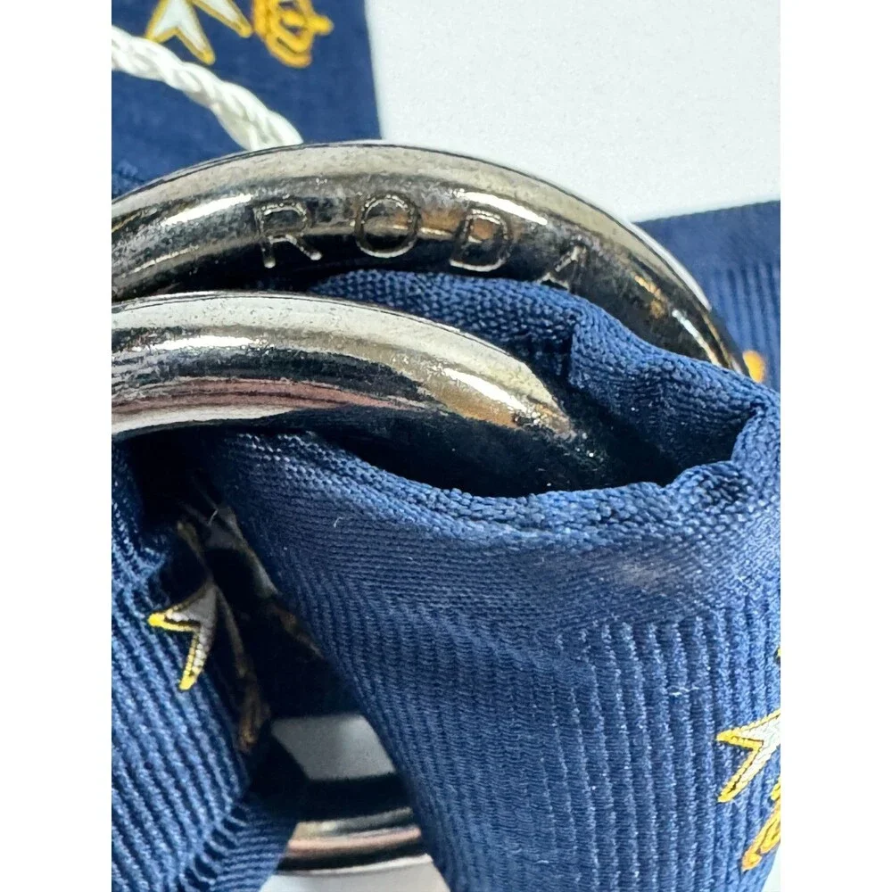 RODA Ribbon Belt Men Unisex Medium Navy Blue Maltese Cross D Ring Preppy Classic